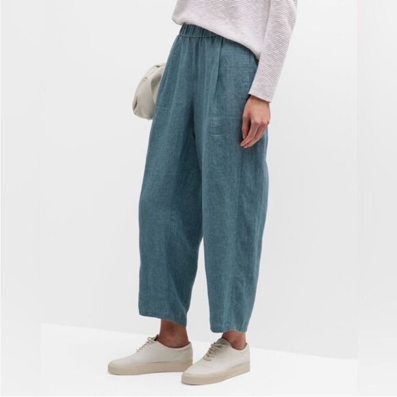 EILEEN FISHER Washed Organic Linen Délavé Lantern Pants in Nile Teal Aqua Sz 3X - Picture 2 of 14